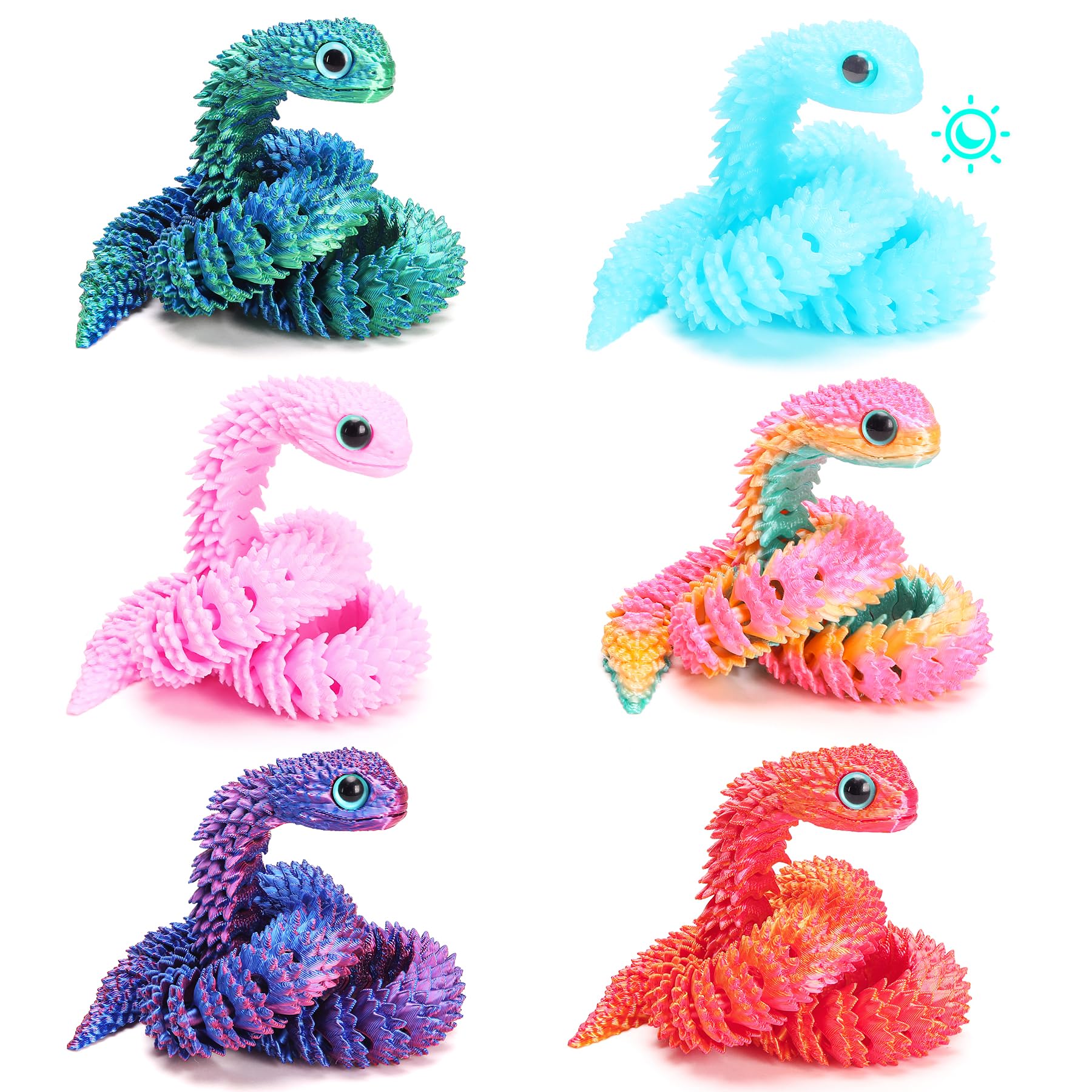 6PCS 3D Printed Snake Toys, 3D Printed Animals Fidget Toys for Easter Eggs Filled, Easter Basket Stuffers for Teens, Easter Gifts for Kids, Easter Basket Filler, Easter Egg Fillers for Boys Girls