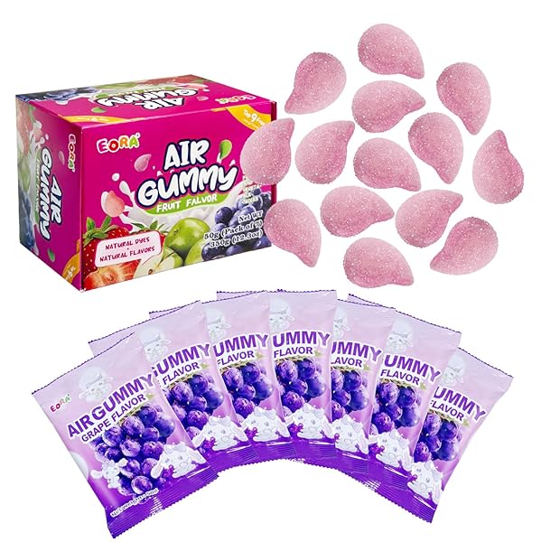 SOFT & CHEWY CANDIES 7 PACKS, MARSHMALLOWS GUMMIES CANDY BULK, SWEET & SOUR CHEWS CANDY GUMMY NET 350G, NATURAL DYES & FLAVORS, MAJOR ALLERGY FRIENDLY, INDIVIDUALLY WRAPPED FRUITY SNACK PACKS (GRAPE)