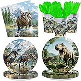 Dinosaur Birthday Decorations, 168 Pcs Dinosaur Party Supplies Includes Plates Napkins Cups for 24 Guests, Dino World Themed Tableware Set Dinosaurs Theme Birthday Party Decoration