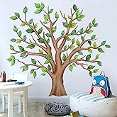 DTLIFEK Giant Green Tree Wall Decals Green Plants Jungle Wall Sticker Flying Leaves Vinyl DIY Removable Peel and Stick Wallpaper for Kids Bedroom Nursery Classroom Sofa Background Home Decoration 2054