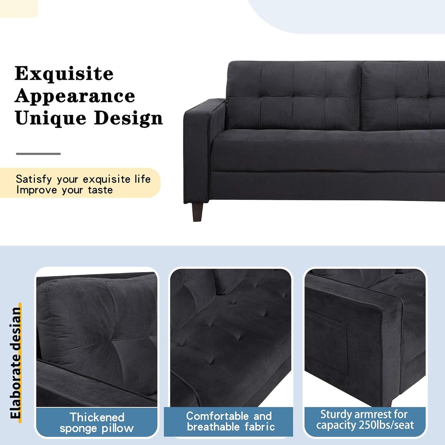 STARTOGOO Couch Piece, Living Room Loveseat Single Chair Sectional Sofa Set Grey (1+2+3-Seat), Black 2: Furniture & Decor