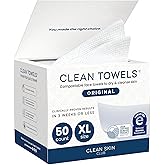 Clean Skin Club Clean Towels XL®, 100% USDA Biobased Face Towel, Disposable Face Towelette, Eczema Association Accepted, Makeup Remover Dry Wipes, Ultra Soft, 1 Pack, 50 Ct
