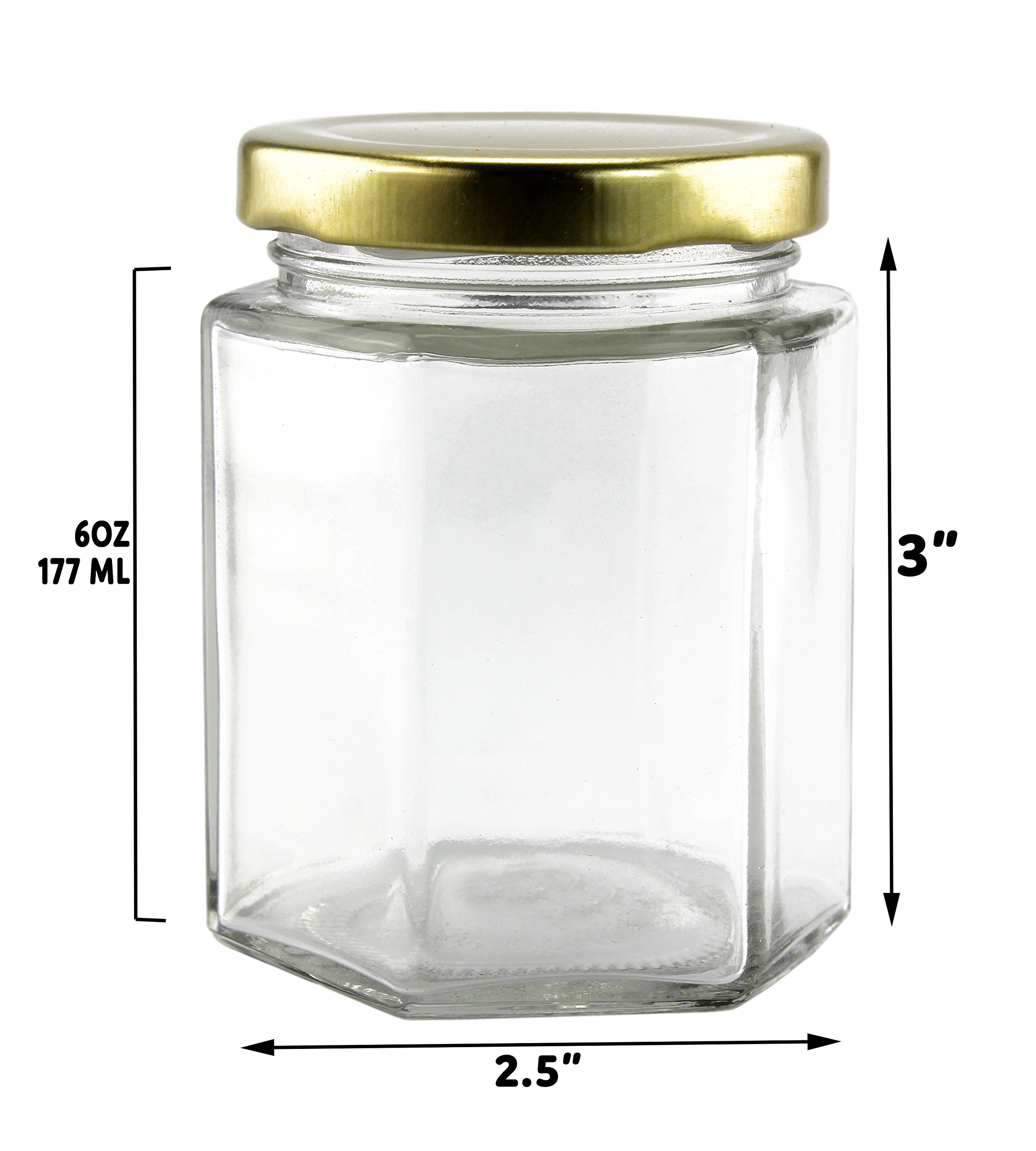 6oz Large Hexagon Glass Jars (12 Pack), 6oz Hex Jars Bulk Value Pack of