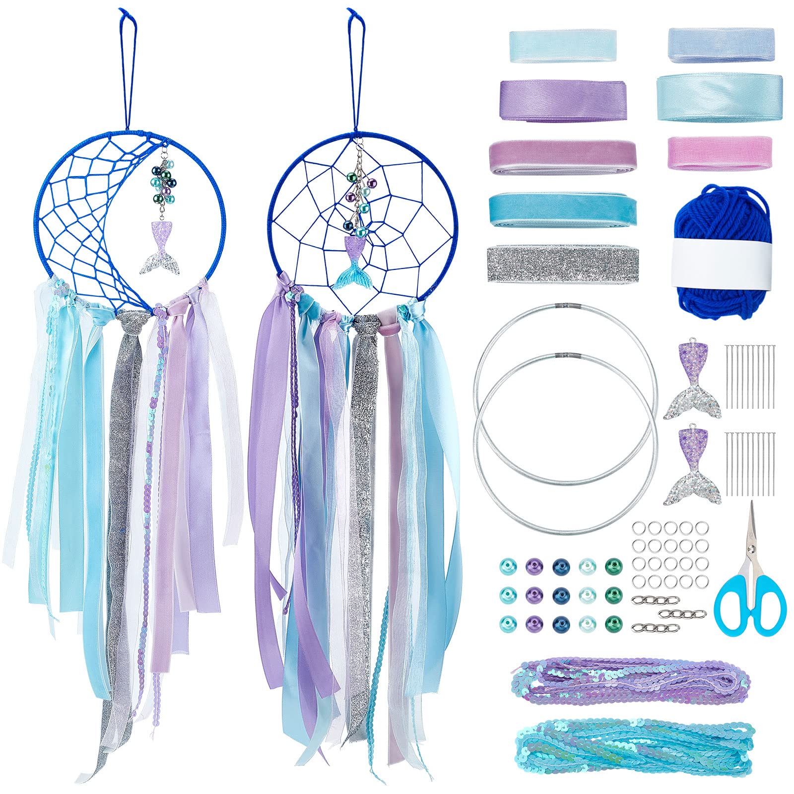 INFUNLY 2 Set Mermaid Dream Catcher DIY Dream Catcher Making Kit Handmade Boho Dream Catchers for Bedroom Wall Decor Nursery Baby Room Hanging