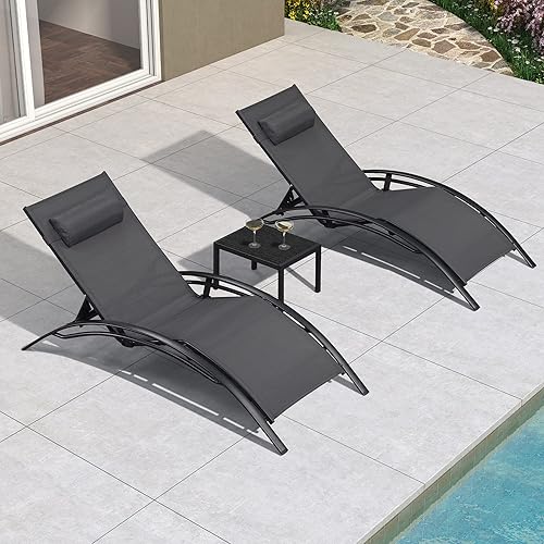 PURPLE LEAF Patio Oversized Chaise Lounge Chair Set with Side