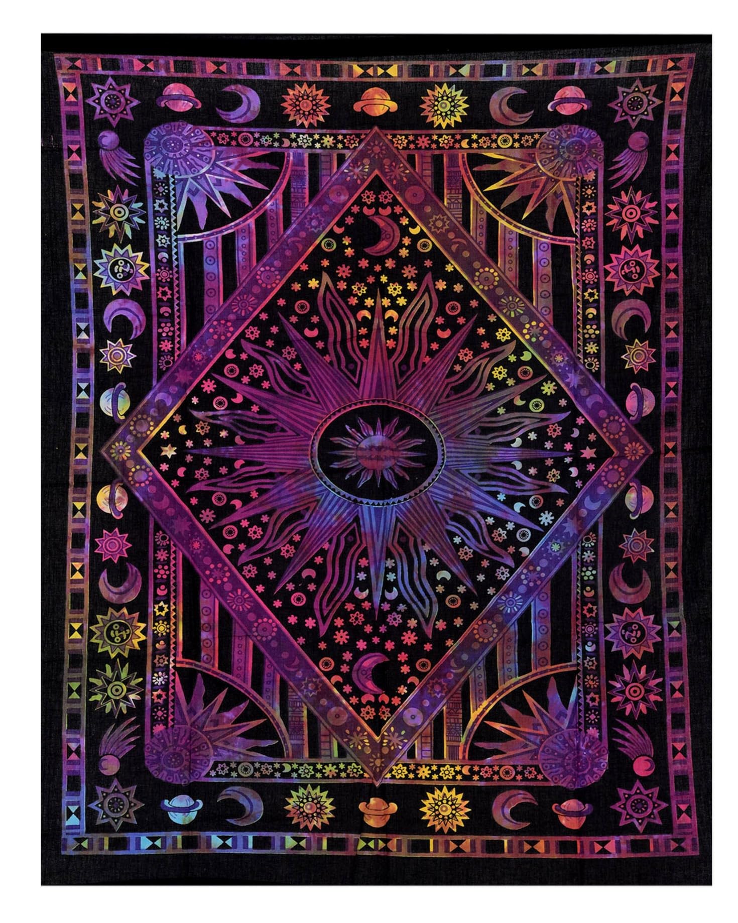 THE ART BOX Purple Mandala Sun and Moon Tapestry – Celestial Cotton Wall Hanging for Bedroom & Home Decor