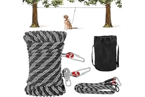 Kenida Dog Tie Out Cable for Camping - 50 Ft Dog Trolley System Runner Cable with 10FT Dog Run Leash,Reflective Dog Lead for Yard,Camping,Park,Outdoor Events for Small to Large Dogs up to 200Lbs