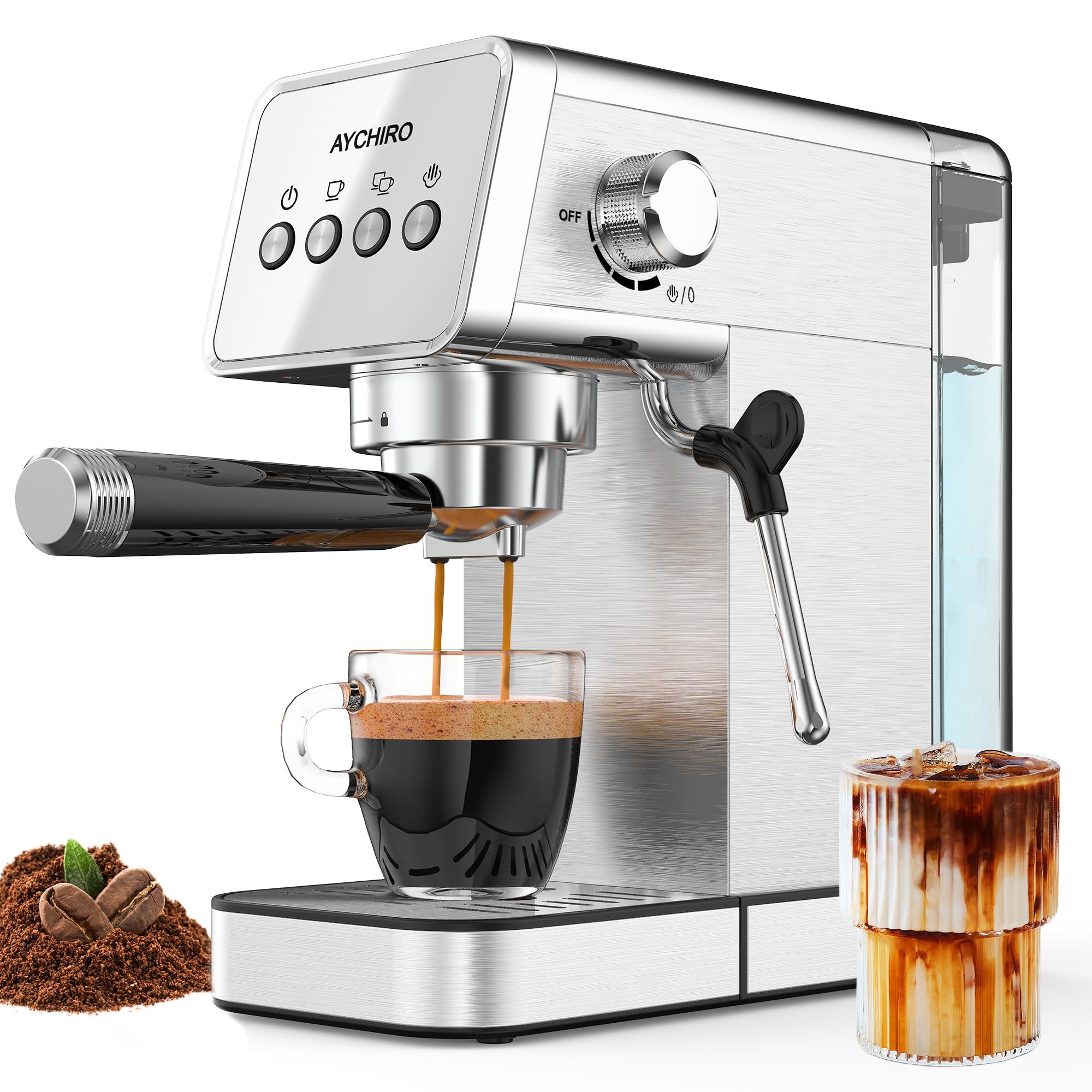 Photo 1 of AYCHIRO Espresso Machine with Steam Milk Frother,20 Bar Stainless Steel Coffee Maker for Latte & Cappuccino,Detachable Water Tank/Drip Tray, Hot Water Function for Home & Office Use