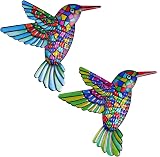 OFFCUP 2 Pack Metal Hummingbird Wall Decor Rainbow Colorful Hanger