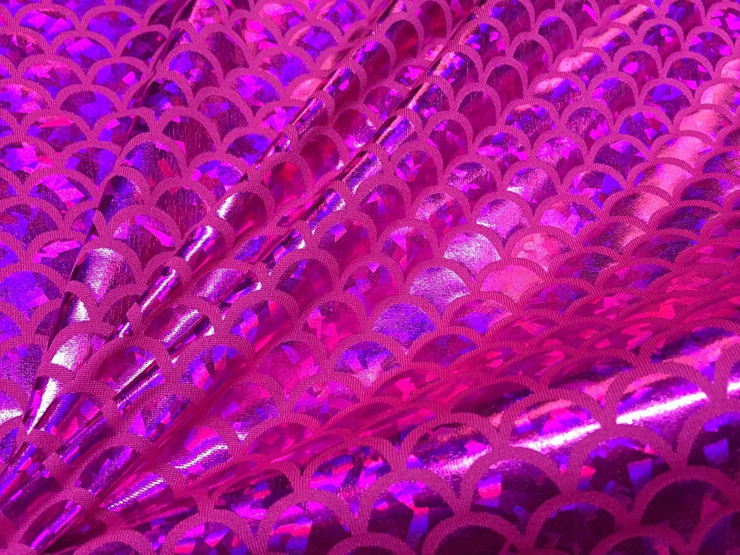 Mermaid Scale Print Fabric Fish Tale Scales Foil - 2 Way Stretch Material Lycra Spandex - Bikini, Costume, Dress, Decor - 145CM Wide (2 METRES, Pink & Pink)