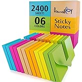 (24 Pads) Sticky Notes 3x3 in 100 Sheets/Pad, Self-Sticky Note Pads, 6 Bright Colors Super Sticky Pads - Easy to Post for Sch