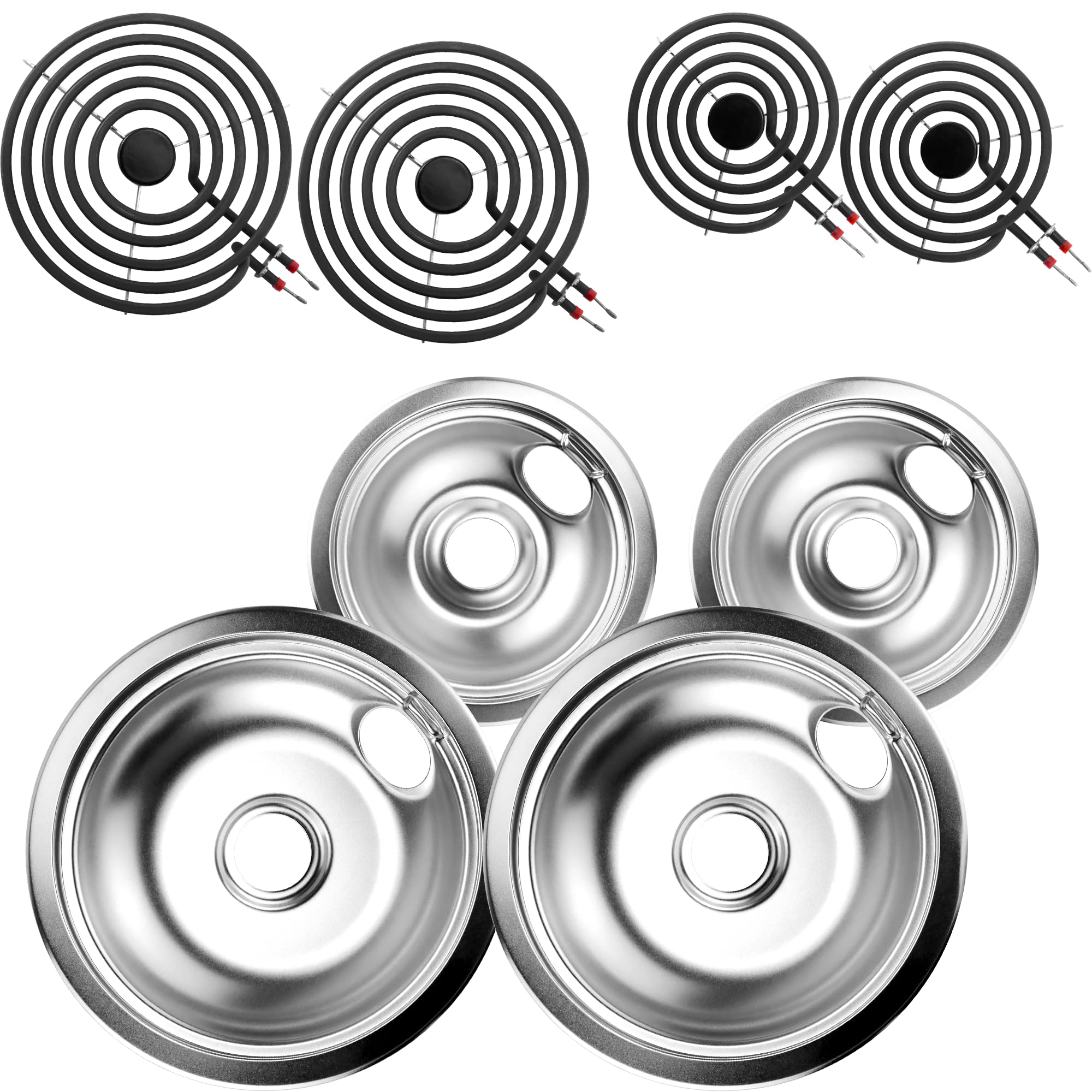 Photo 1 of TOMOON Electric Stove Burner Drip Pans & Elements Set - 2x316048413(8"), 2x316048414(6") Drip Pans, 2xMP15YA(6"), 2xMP21YA(8") Burners - Compatible with Ken.more, Frig.daire, A.mana, Cr.osley