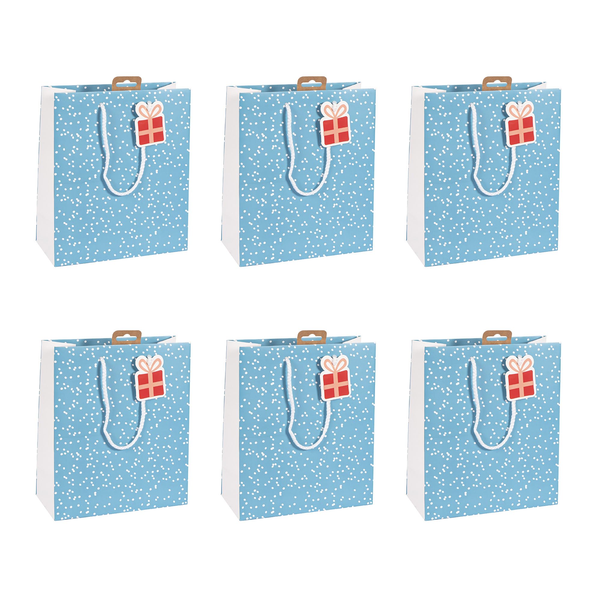 Clairefontaine X-30918-3Cpack - A Lot of 6 Excellia Gift Bags- Medium Size - 21,5x10,2x25,3cm - 210g - Motif : White Dots, Snow, Blue - Ideal for Books, Games