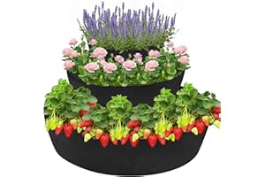 Wenfan 3 Tiered Strawberry Planter Non-Woven Fabric Raised Garden Bed Stackable Strawberry Planter Bag Felt Raised Planter Container for Growing Vegetables Herb Plant, 8 Inch Deep, Round