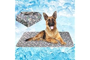 Fuz Bigaza Dog Cooling Mat, Pet Washable Non-Toxic Summer Dogs Cats Cooling Pads Sleeping Kennel Mats Cool Ice Blanket for Indoor & Outdoor Dog Beach Essentials Gray Large