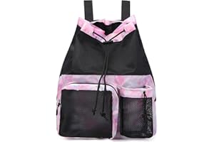 Lohol Mesh Drawstring Backpack with Shoe Bag, Swimming String Sack with Handle for Sports Gym Yoga Beach Travel