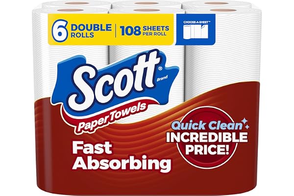 Scott Paper Towels, Choose-A-Sheet, 6 Double Rolls, 108 Sheets Per Roll