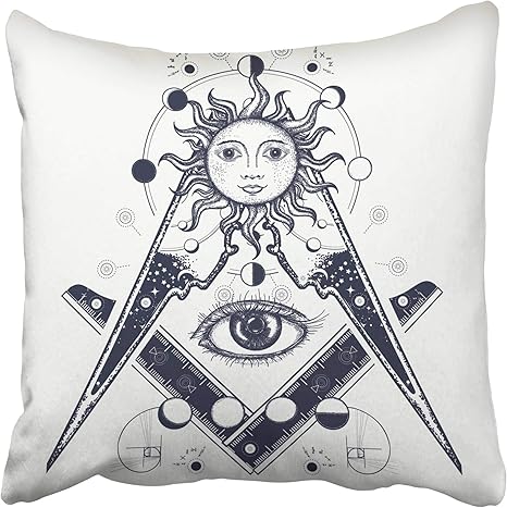 Amazon Co Jp Emvency 装飾用クッションカバー フリーメイソンシンボル タトゥー オールシギングアイ アルケミー 中世 宗教 職業 スピリチュアル16x16インチ 枕カバーケース カバー クッション 両面 ホーム キッチン