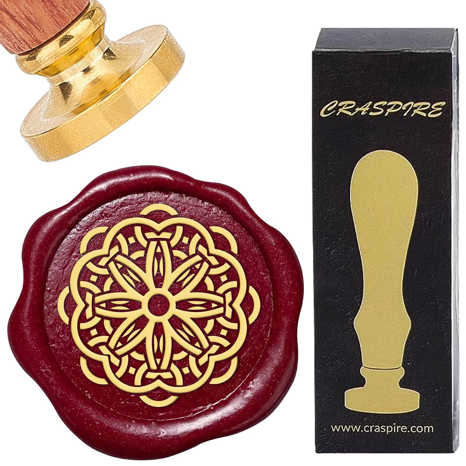CRASPIRE Celtic Knot Wax Seal Stamp Flower 25mm Vintage Sealing Wax Stamps Removable Brass Head with Wooden Handle for Party Envelopes Invitations Gift Packing Wrap Decoration