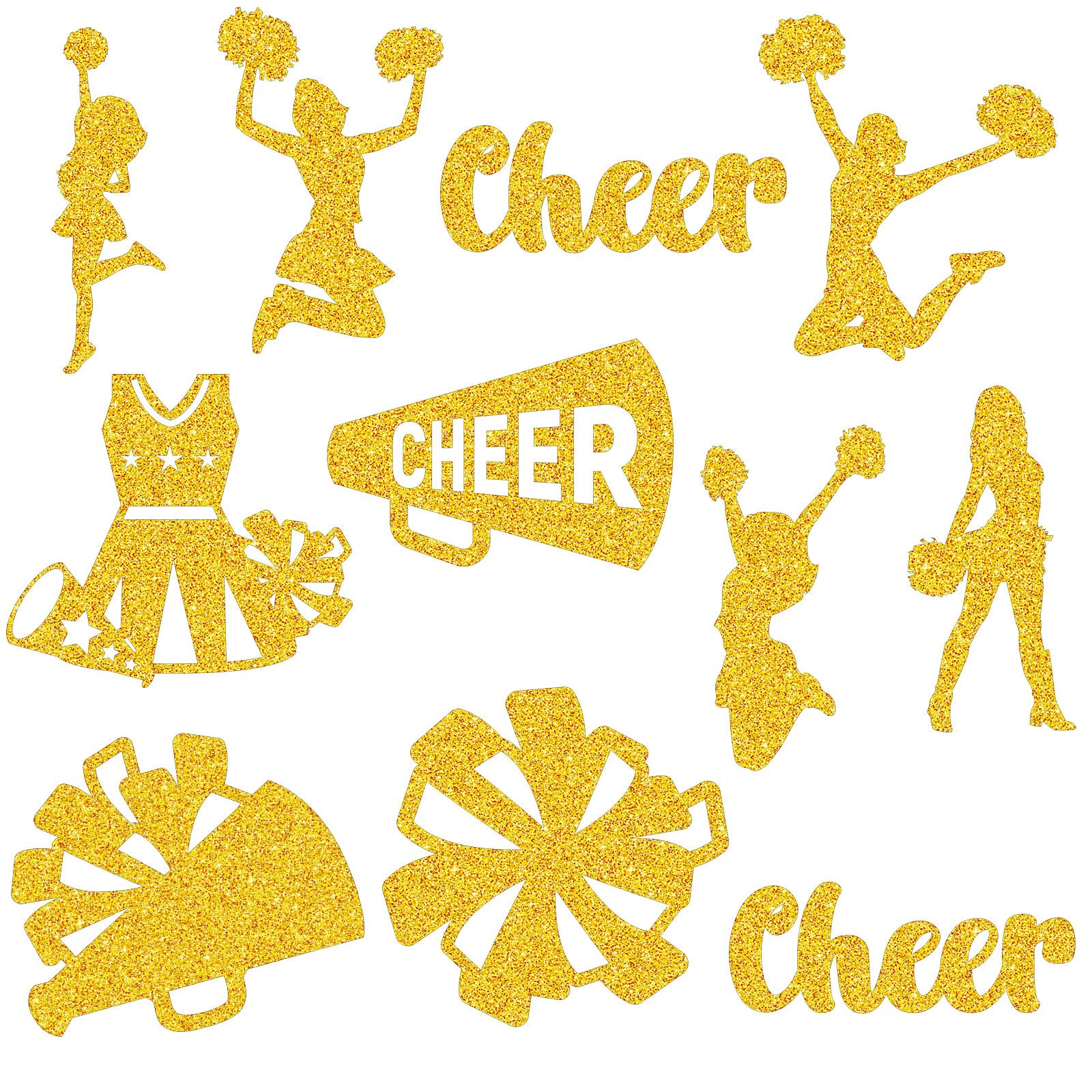 Photo 1 of Fuutreo 100 Pcs Cheerleader Cut Outs, Cheerleading Table Topper Double Sided Birthday Party Decorations Cheerleading Paper Cutouts Toppers for Cheerleader Birthday Party Favors Supplies(Gold)