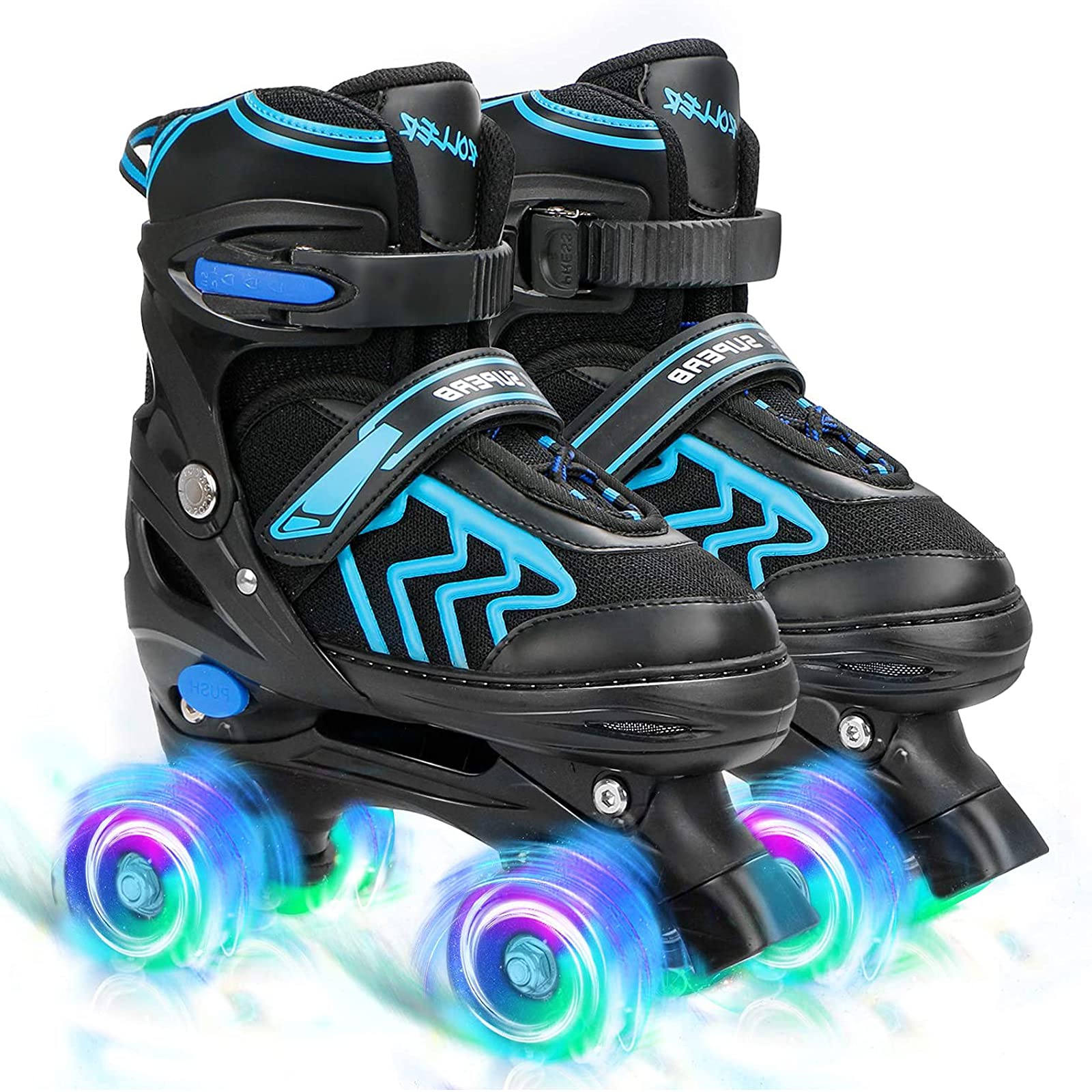 Roller Skates for Kids Adjustable Kids Roller Skates with Light Up Wheels, Fun Illuminating for Boys Girls, Suitable for Both Indoor and Outdoor Use (Black/Blue, Small/UK 11-1/)