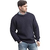 Aran Crafts Men's Fisherman Irish Rib Crew Neck Wool Sweater (100% Pure Wool)