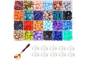 xxxHOLIC Sealing Wax, 24 Colors 360 Pcs Starter Set with Melting Spoon & 10 Tea Lights, Wax for Stamp Seals, Invitations, Journal, DIY Gift for Stationery Lovers (Simple kit, 360)