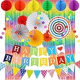 Colorful Birthday Party Decorations, Rainbow Party Decorations Supplies with Happy Birthday Banner, Colorful Pennant Banner,