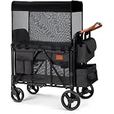 ZTDM Wagon Stroller for 2 Kids, High Seat &amp; 5 Point Harness, Foldable All-Terrain Wagon for Toddler with Canopy, Parent Organizer, Shoulder Bag, Adjustable Handlebar, Ultimate Double (Black)