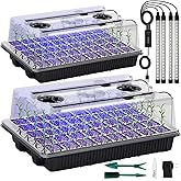 SZSJA Seed Starter Tray with Grow Light, 2 Packs 80 Cells Seed Starting Kit, Reusable Seedling Starter Trays with Humidity Dome, Plant Germination Trays for Indoor Seed Starter Kit, Black