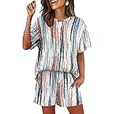 WIHOLL 2 Piece Lounge Sets for Women 2 Piece Lounge Matching Short Sleeve Tops Shorts Pants with Pocket Clothing