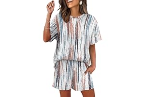 WIHOLL 2 Piece Lounge Sets for Women 2 Piece Lounge Matching Short Sleeve Tops Shorts Pants with Pocket Clothing