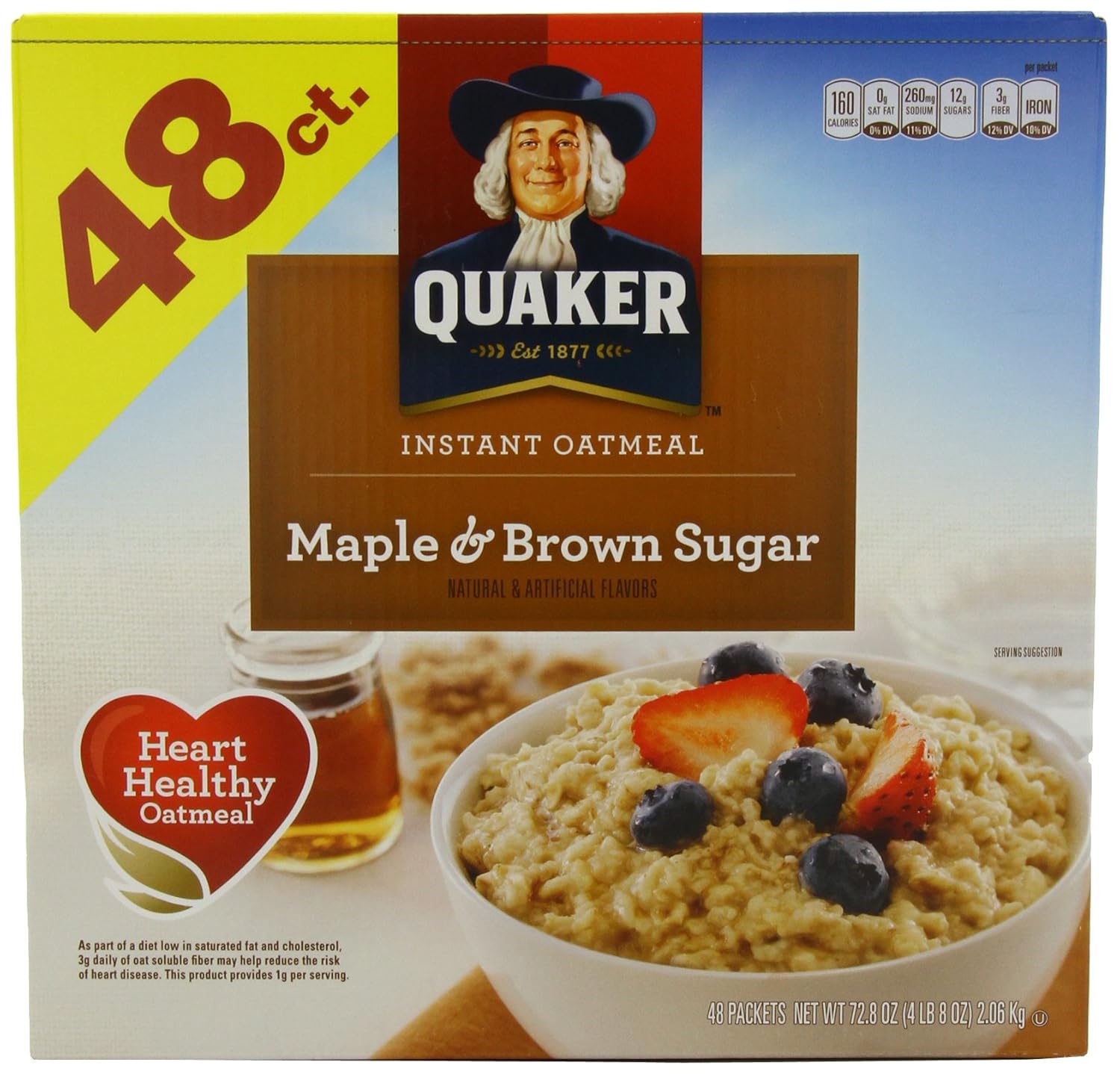 Amazon.com: Quaker Instant Oats, Maple Brown Sugar, 48-Count: Oatmeal Breakfast Cereals
