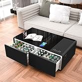 Gagawin Smart Coffee Table with Fridge and Bluetooth, LT135-Black | Smart Refrigerator Table with Wireless Charger, RGB Atmosphere Light, Outlet Protection, Socket, USB &amp; Type-C Ports and More