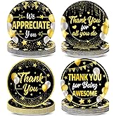 48Pcs Black Gold We Appreciate You Paper Plates Thank You Party Supplies Appreciation Tableware Disposable Thankful Plates for Teacher Employee Doctors Nurse Appreciation Week Retirement Party Decor