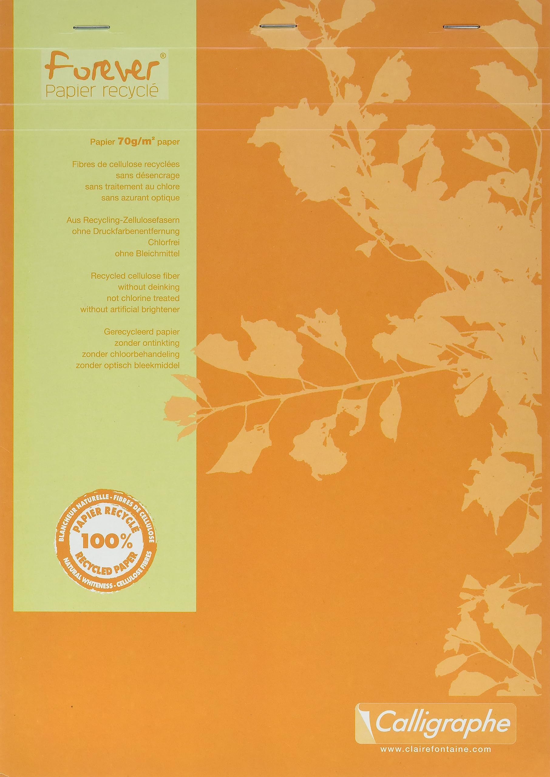 Calligrapher 17254C A Forever Orange Header Stapled Desk Pad - Size A4 21 x 29,7 cm - 200 Small Square Pages - Paper 100% Recycled - 70 g - Recycled Cover