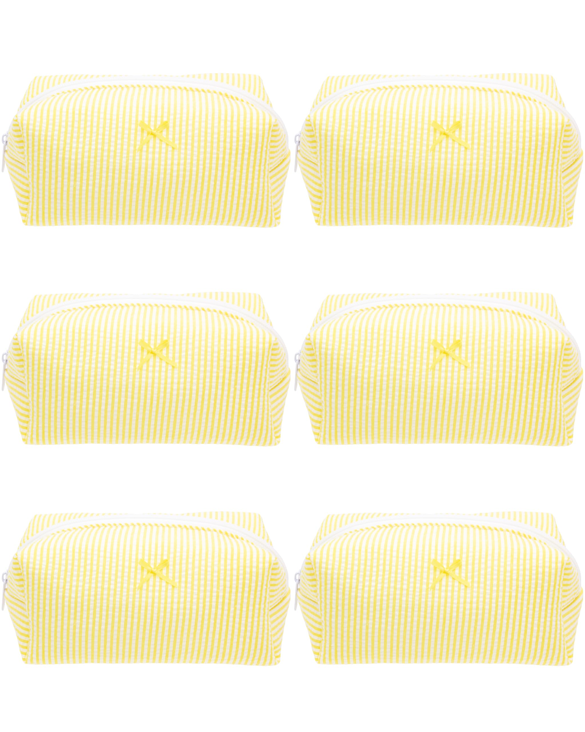 Photo 1 of PAZIMIIK 6PCS Cozy Makeup Bag Small Aesthetic Travel Zipper Cosmetic Pouch for Women Make Up Beauty Accessories Brushes, Stripe Yellow