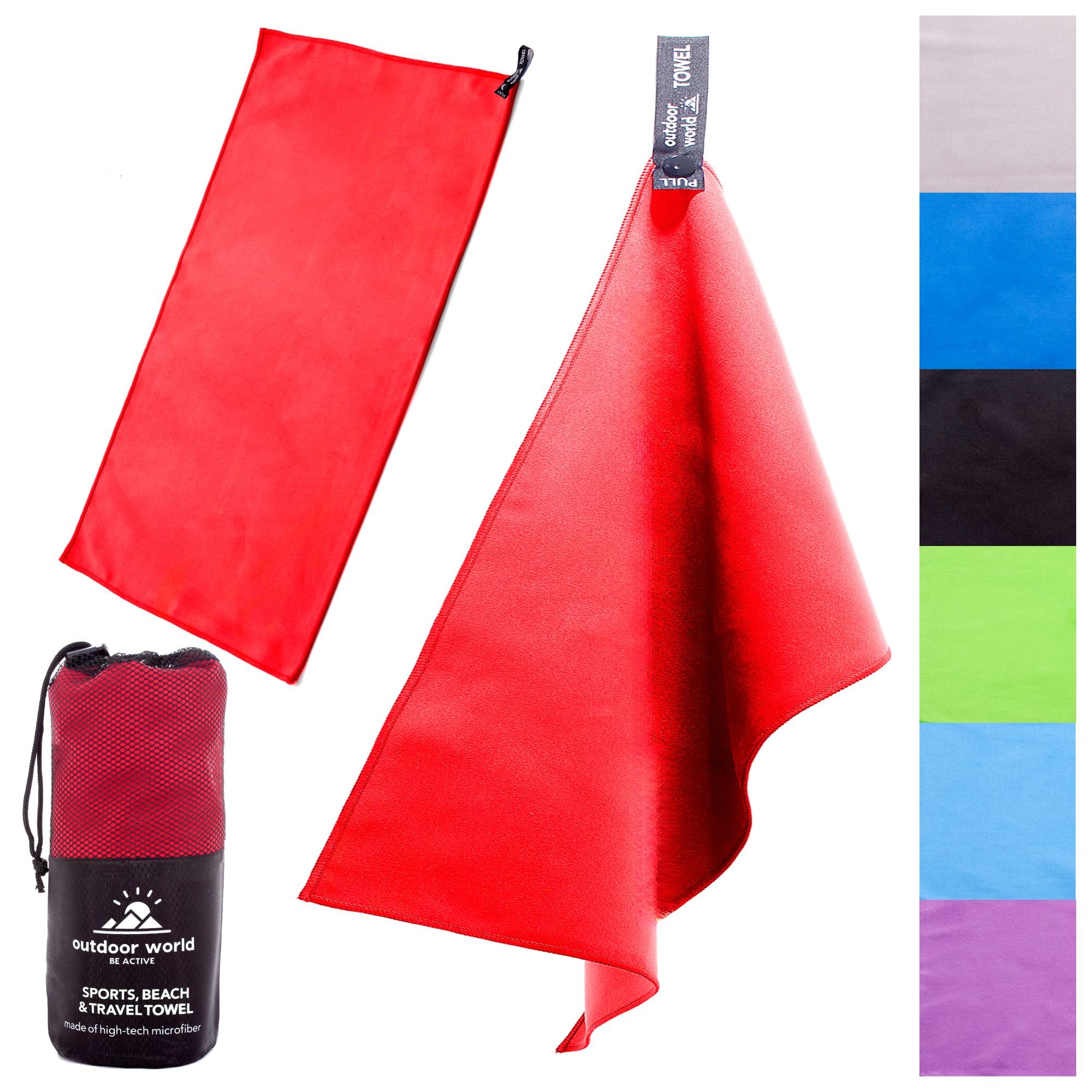 Outdoor World Microfibre Towel – Quick-Dry, Lightweight & Ultra Absorbent for Camping, Travel, Hiking, Beach, Swimming, Gym, Yoga & Sports – Compact, Soft & Portable 200 x 100cm (Red, XX-Large)