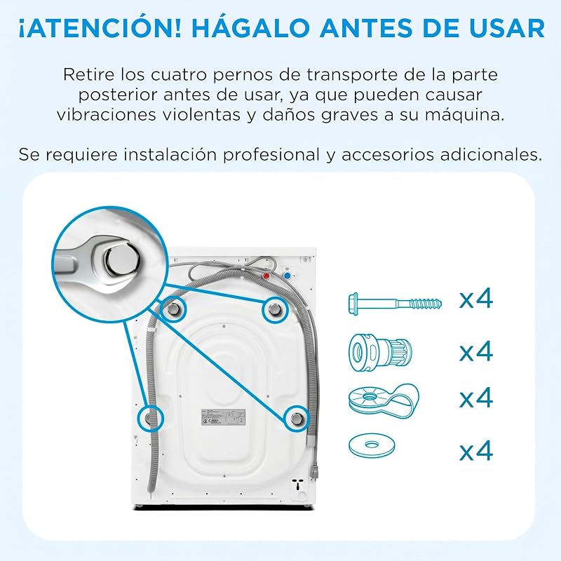 Lavadora 8kg Carga Frontal 1950W, 1350 rpm con Motor Inverter - Lavadoras con 15 Programas y Tecnología Healthguard - Washing Machine Bajo Consumo, Lavado Rápido, Función Vapor y Modo Eco