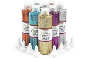 8 Pack Metallic Art Glue with Glitter Bottles - Multicolor for Crafts (8 oz, 16 Caps)