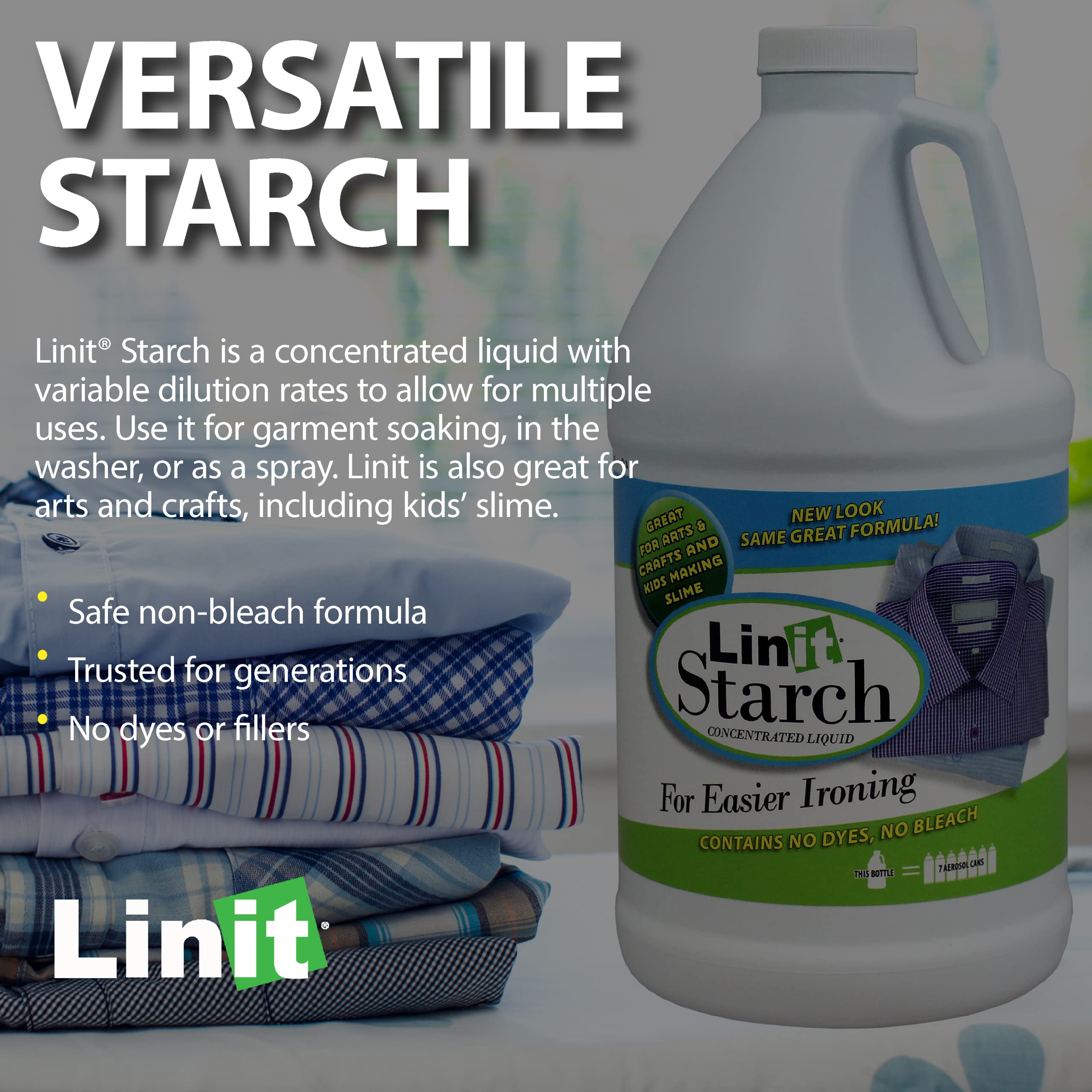 Linit Starch Crisp Classic Finish (64 Oz.) - Liquid Starch For Ironing Clothes/Perfect For Wrinkle Release/Great For Arts & Crafts Projects/Slime, Paper Mache, Silly Putty (408440)