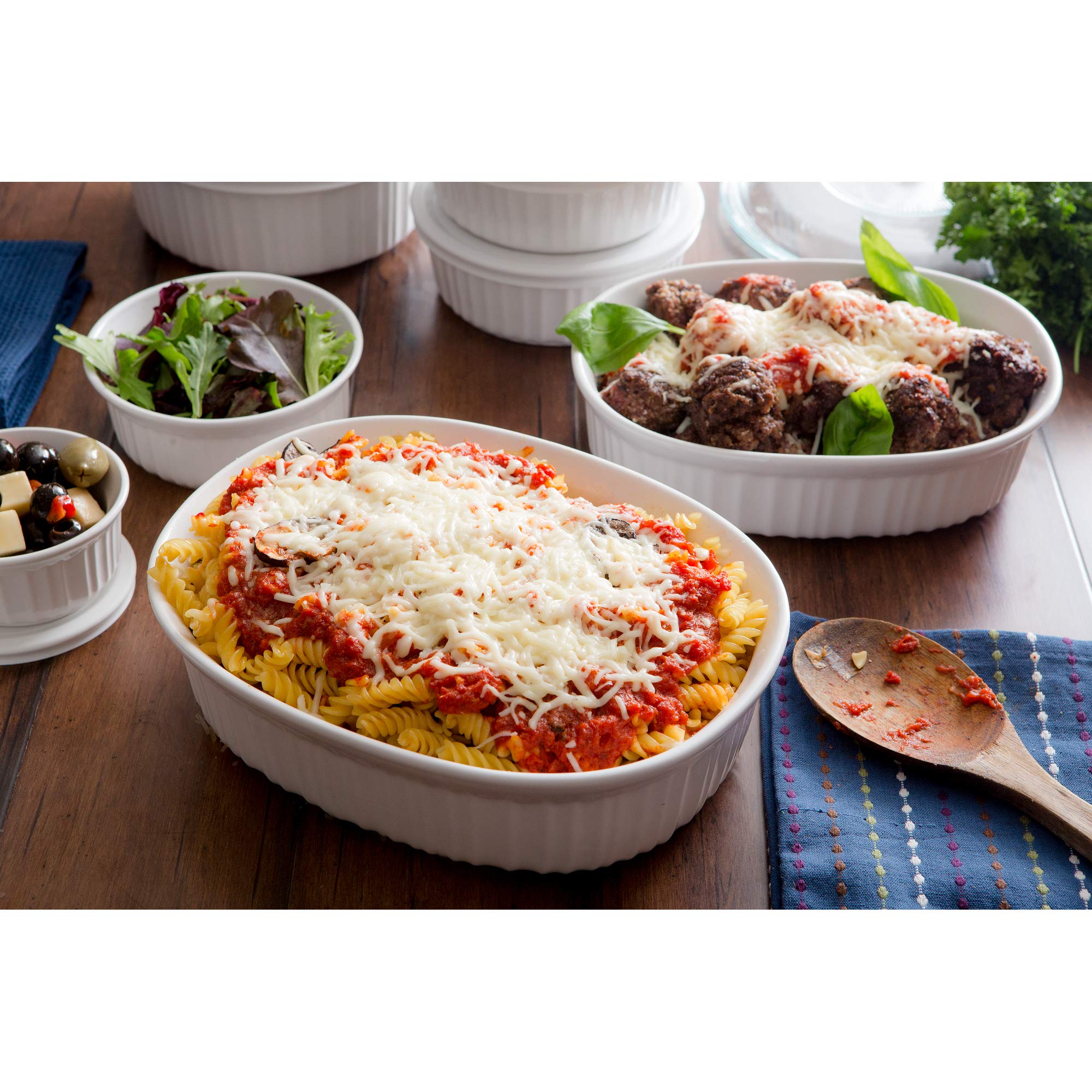 CorningWare French White 20-Pc Ceramic Bakeware Set with Lids Chip and Crack Resistant Stoneware Baking Supplies, Microwave, Dishwasher, Oven, Freezer and Fridge Safe