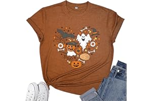 ADIAOA Women's Halloween Shirt: Love Art Patterns Halloween Party T-Shirt Crewneck Short Sleeve
