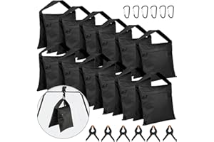 SAYAYA 12 Pack Photography Sandbag Heavy Duty Sand Bags with Zipper Weight Bag Saddlebag Design for Photography Stand with Spring Clamps & Buckle Sand Bag Weights for Backdrop Stand Photo Tripod