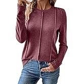 EVALESS Womens Long Sleeve Shirts Tops Trendy Dressy Casual Pleated Crewneck Knit Solid Loose Blouses Outfits