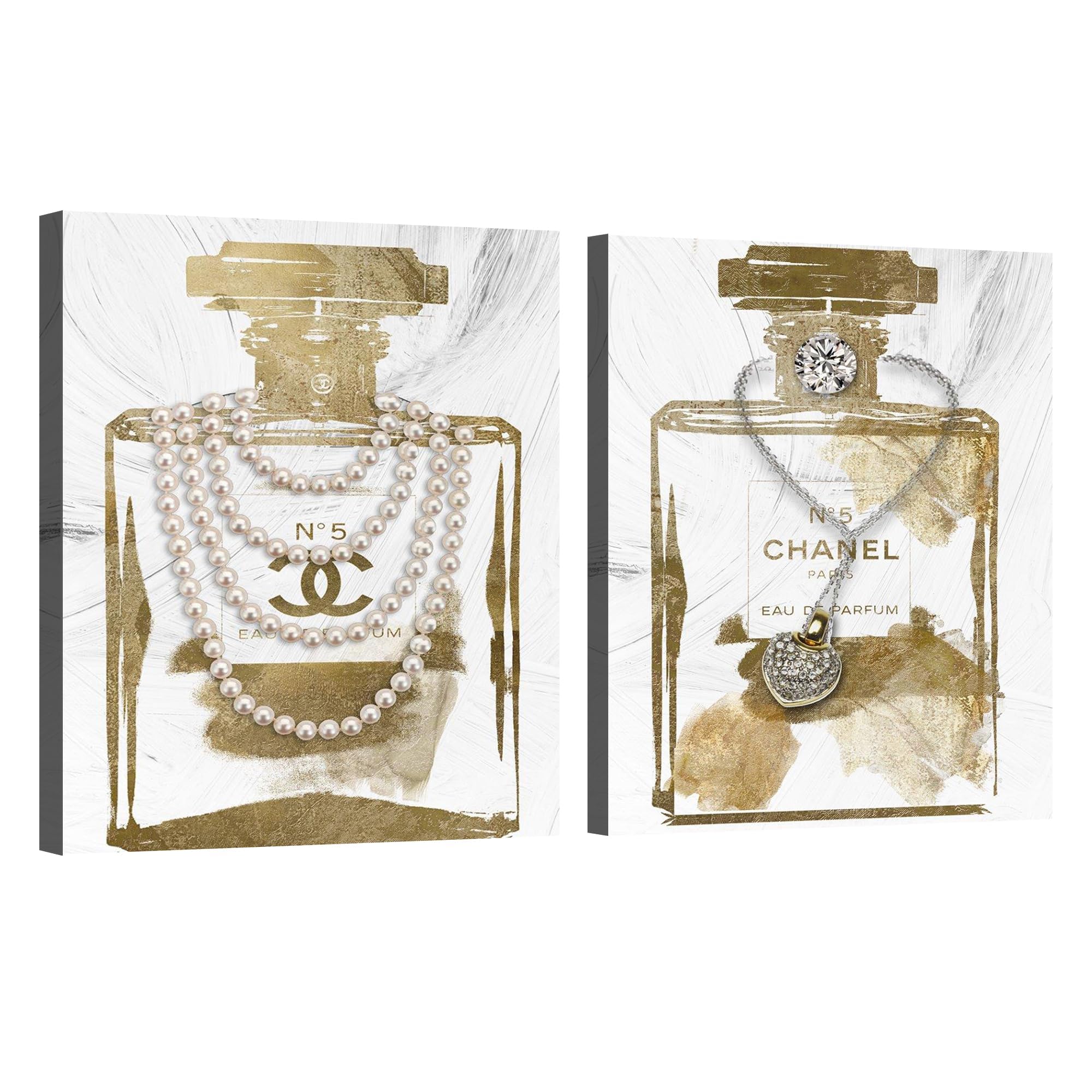 Photo 1 of 2 pieces Vintage Perfume Bottle Canvas Wall Art Modern Luxury Posters Print Fashion Glam Poster Picture for Bedroom Make up Room Home Decor 16"x24"(40x60cm)