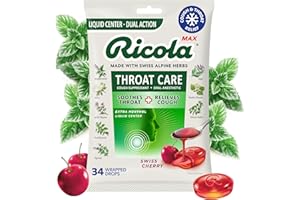 Ricola Max Swiss Cherry Throat Care Large Bag | Cough Suppressant Drops | Dual Action Liquid Center | Soothing Long-Lasting Relief - 34 Count (Pack of 1)