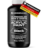 WEISBRANDT Ultra Color Arts & Crafts Acrylic Paint in Assorted Colors - Black, 16 oz. Bottle, Premium Quality Pigment…
