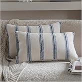 Cethom Boho Throw Pillow Covers 12x20 Set of 2, Beige and Blue Striped Decorative Pillow Cases for Couch Chair Bed, Textured Farmhouse Accent Cushion Covers for Living Room Bedroom Sofa Home Decor