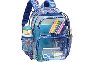 Bagseri Clear Backpack for Boys - 15 Inch Heavy Duty Clear Bookbag for School Safe and Lightweight Transparent Backpack for Kids Aged 3 to 7, Blue Dinosaur